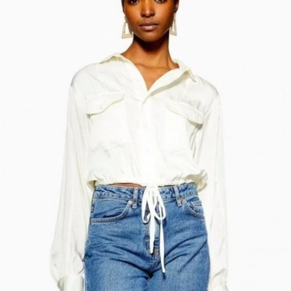 Topshop Cream Button-Up Blouse - Picture 2 of 16